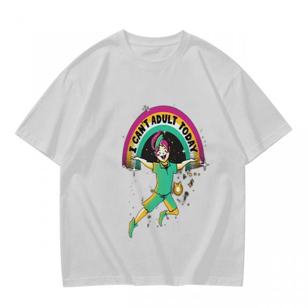 Olive Graphic T-Shirt With 'I Can't Adult Today' Rainbow Design