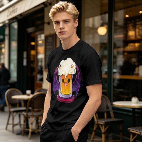 Halloween vampire beer graphic olive green casual t-shirt
