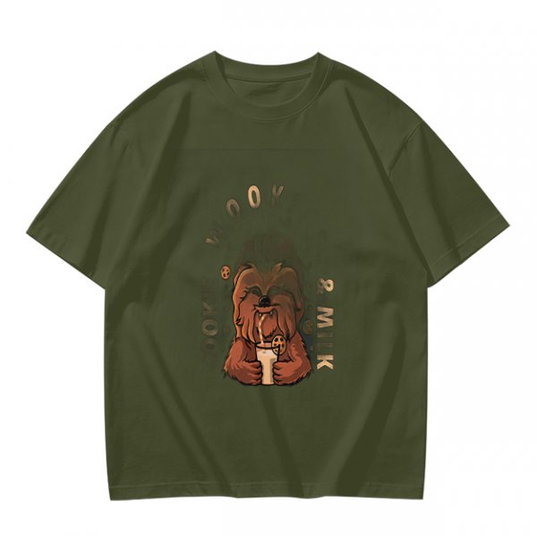 Olive T-Shirt with Chewbacca Drinking Boba Graphic