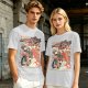 Olive green graphic tee with retro masked rider ramen motorcycle art