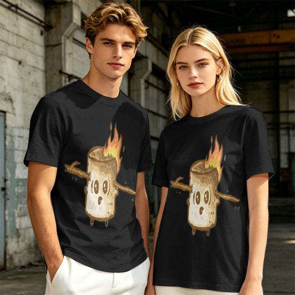 Olive T-Shirt With Surprised Burning Marshmallow Graphic