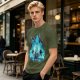 Fantasy warrior ghost print olive green graphic t-shirt
