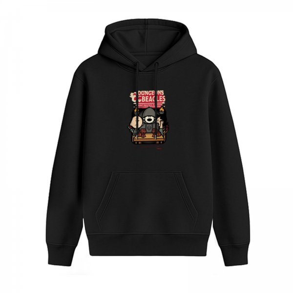Black hoodie with Dungeons Beagles fantasy dog artwork print