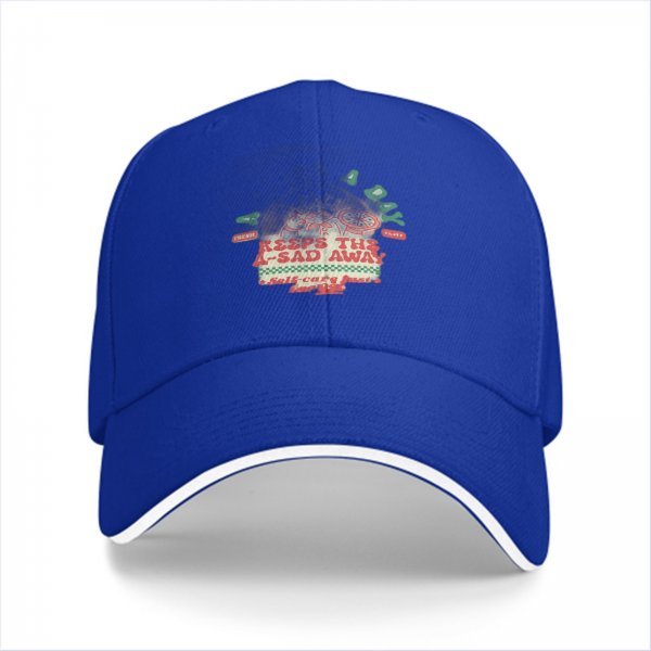 Black baseball cap with 'Keeps The A-Sad Away' graphic print