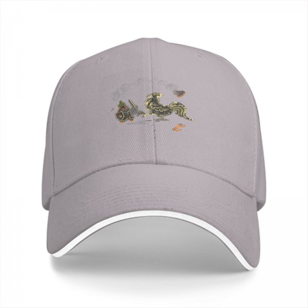 Black Baseball Cap With Rooster And Small Warrior Graphic Design