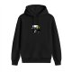 Black hoodie with cute block character holding yellow flowers graphic