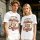 Olive t-shirt with 'I was not built for anything before coffee' print