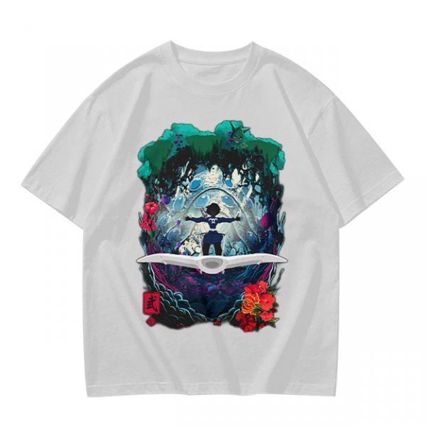 Olive T-shirt with fantasy forest glider rider graphic print