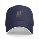 Black baseball cap with skeleton sitting on stool graphic