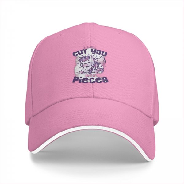 Black baseball cap with funny unicorn cut you into pieces graphic