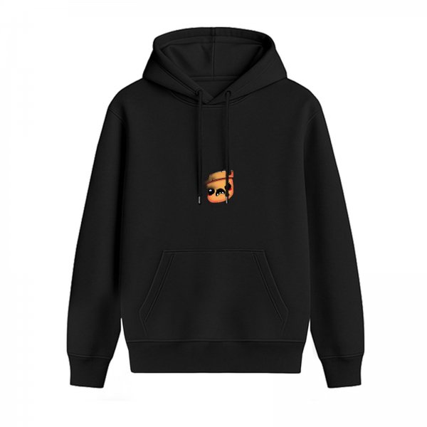 Black hoodie with cute cartoon character graphic on chest