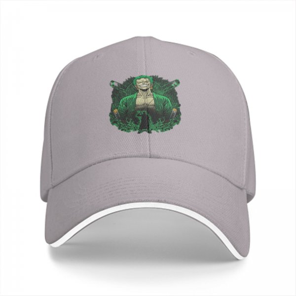 Black baseball cap with One Piece Roronoa Zoro graphic print