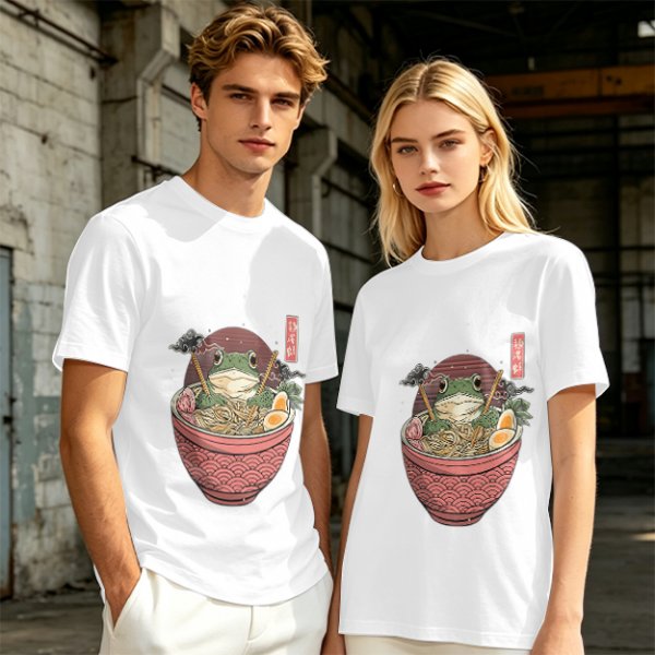 Olive T-Shirt With Frog In Ramen Bowl Japanese Art Print