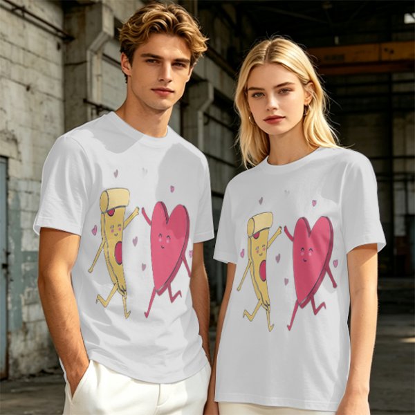 Olive T-Shirt with Dancing Pizza Slice and Heart Graphic