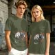 Olive T-Shirt with Retro Cartoon Coffee Cup Characters Graphic