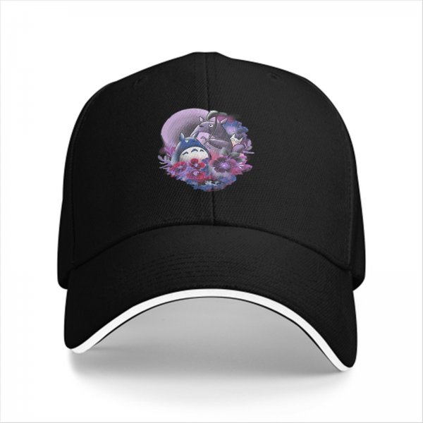 Black Baseball Cap With My Neighbor Totoro Floral Art Print