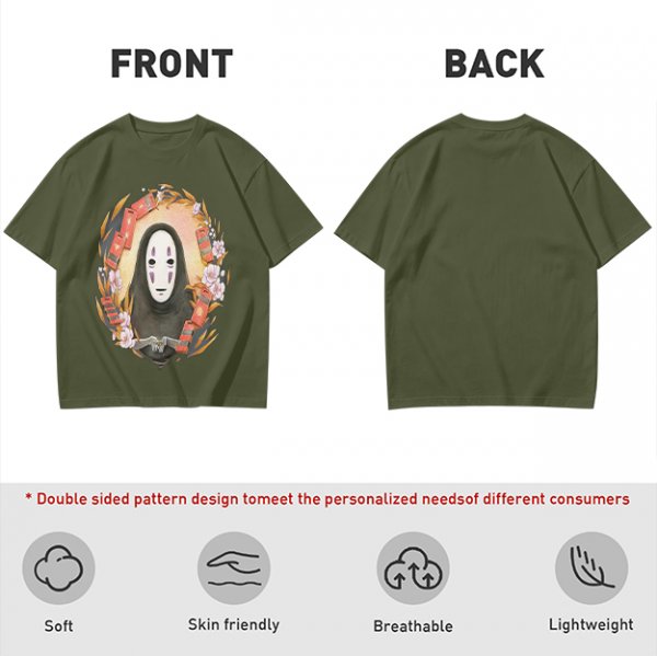 Spirited Away No-Face Graphic Tee with Cherry Blossoms and Lanterns