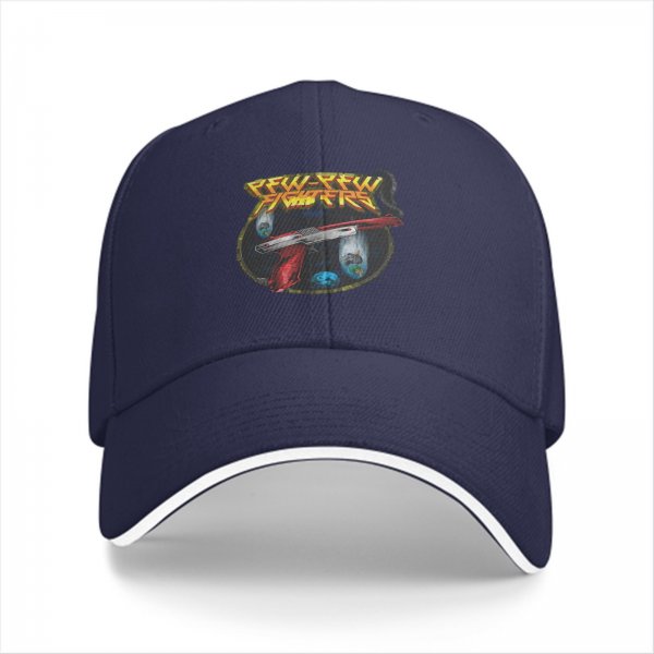 Black baseball cap with Pew Pew Fighters space gun graphic
