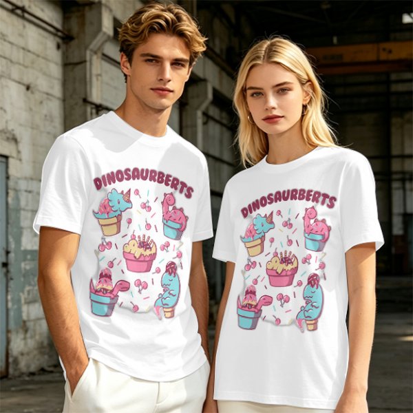 Olive T-Shirt With Cute Dinosaur Ice Cream Graphic Print