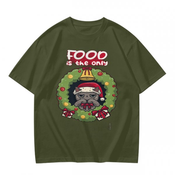Food is the only Christmas grumpy cat wreath graphic tee