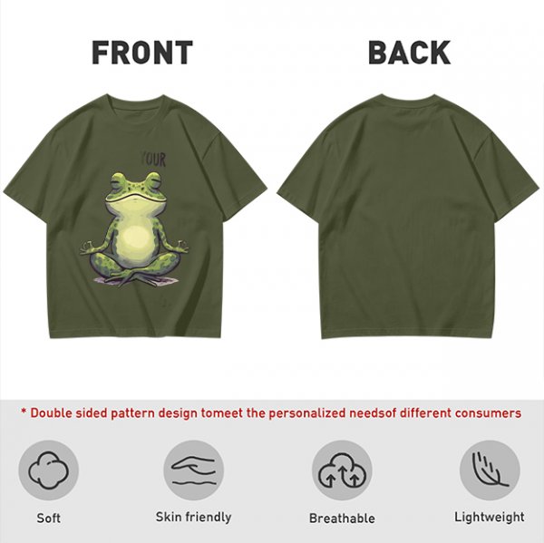 Olive T-Shirt With Meditating Frog Graphic Print