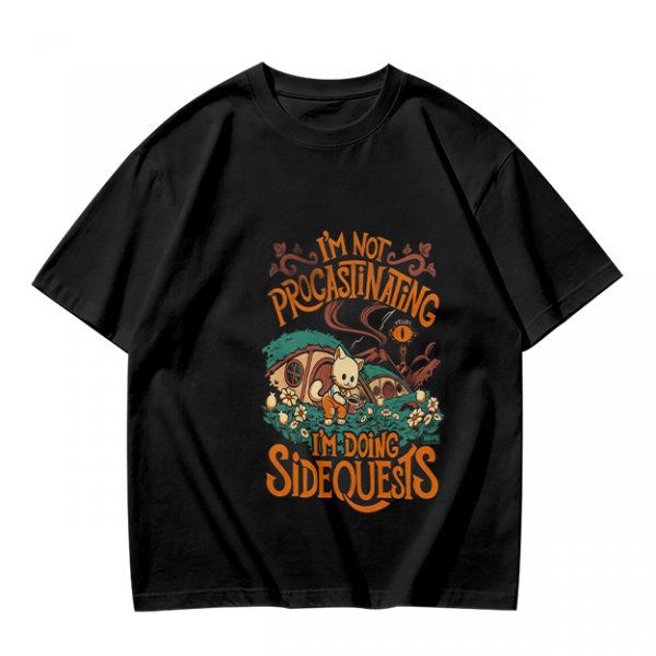 I'm Not Procrastinating I'm Doing Side Quests Cat Graphic T-Shirt