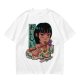 Olive anime graphic t-shirt with girl eating ramen and Japanese text