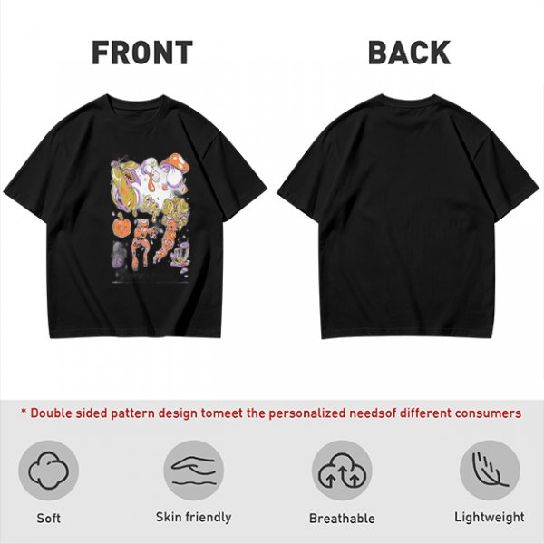 Olive Green T-Shirt With Surreal Mushroom And Vegetable Graphic Print