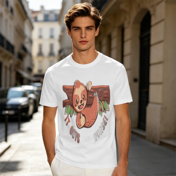 Olive T-Shirt with Cute Sloth 'It Gets Better' Graphic Print