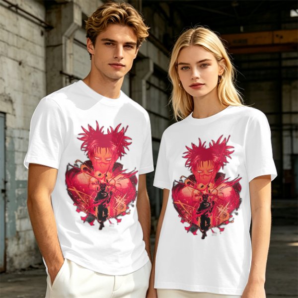 Olive Anime Graphic T-Shirt With Spiky Red Haired Character Art