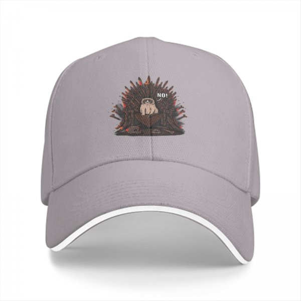 Black baseball cap with sloth on iron throne graphic that says NO