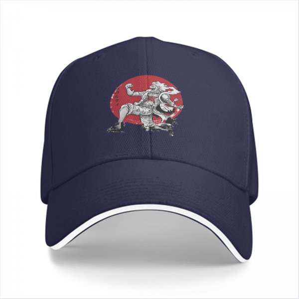 Black Baseball Cap With Anime Character Print On Red Circle