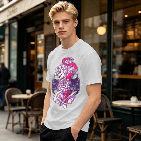 Olive Green T-Shirt With Fantasy Character Graphic Print
