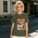 Olive green t-shirt with Yellow Fiction Simpson-style Pulp Fiction dance print