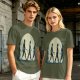 Olive T-shirt with Walking Silhouettes Under a Large Moon