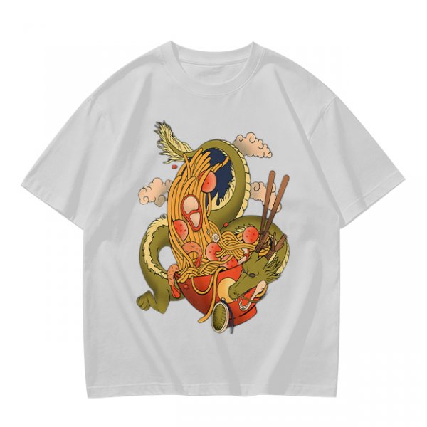 Olive T-Shirt With Japanese Ramen Dragon Artwork