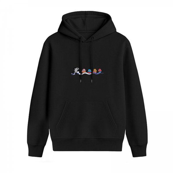 Black hoodie with cute cartoon sea creature graphic design