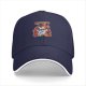 Black baseball cap with angry cartoon dog surrounded by flames graphic