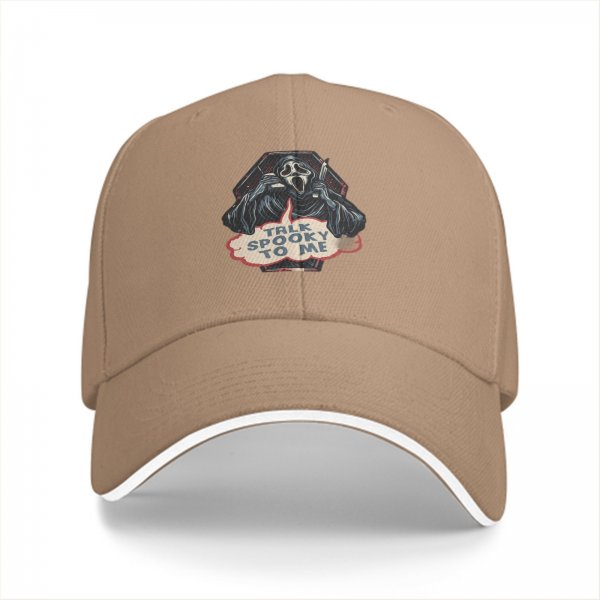 Black baseball cap with Ghostface 'Talk Spooky To Me' horror print