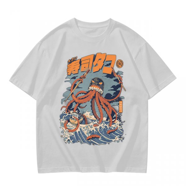 Japanese octopus sushi wave graphic t-shirt design