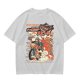 Olive green graphic tee with retro masked rider ramen motorcycle art