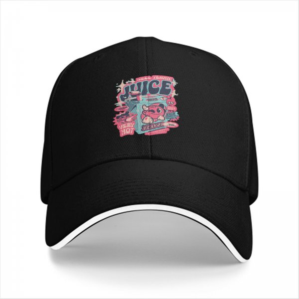 Black Baseball Cap With Retro Juice Box Graphic Print