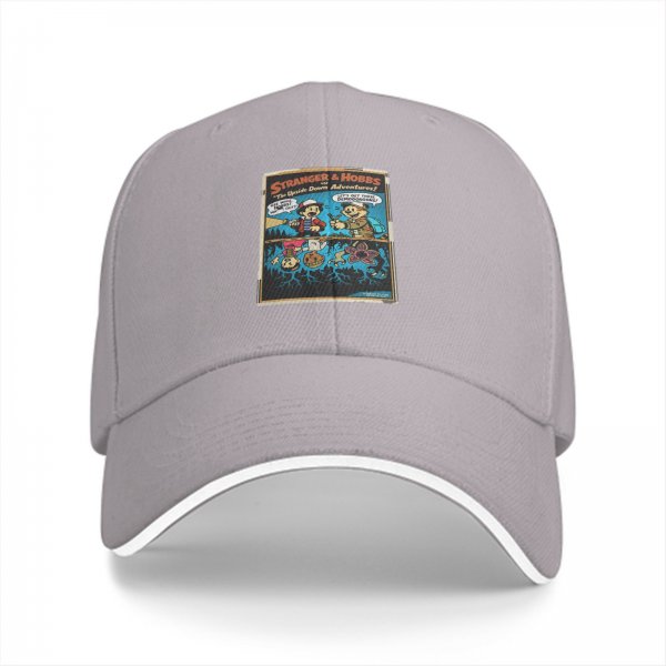 Black baseball cap with Stranger & Hobbs Upside Down Adventures graphic