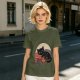 Olive T-Shirt with Relaxed Black Cat Gaming Snack Print