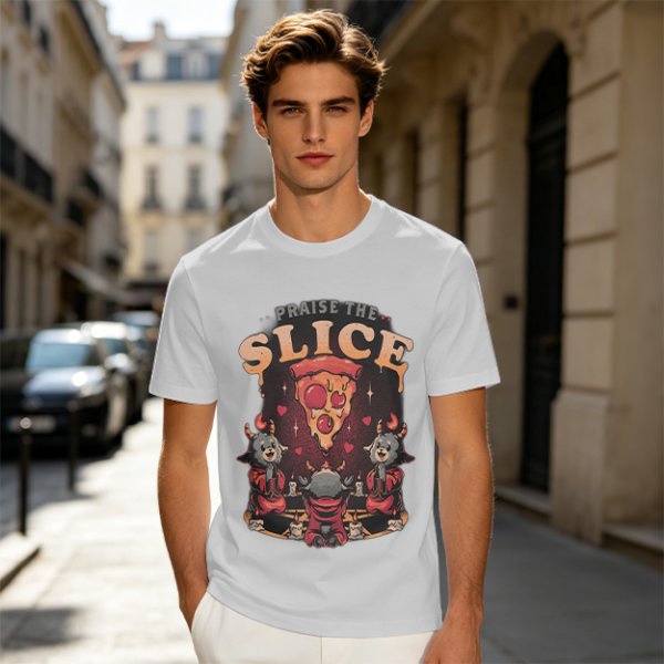 Olive Graphic T-Shirt Praise The Slice Pizza Demon Ritual Design