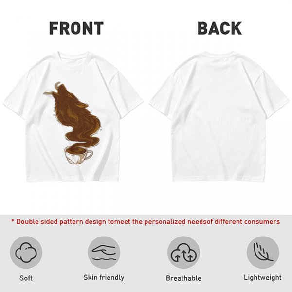 Olive T-Shirt With Coffee Wolf Steam Graphic Print