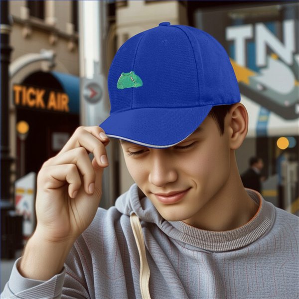 Black Baseball Cap With Cute Green Frog Graphic