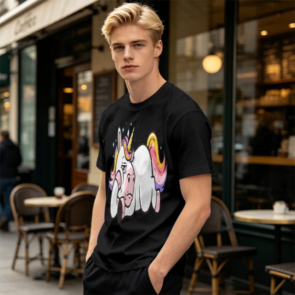 Olive T-shirt with Bored Unicorn Graphic Print