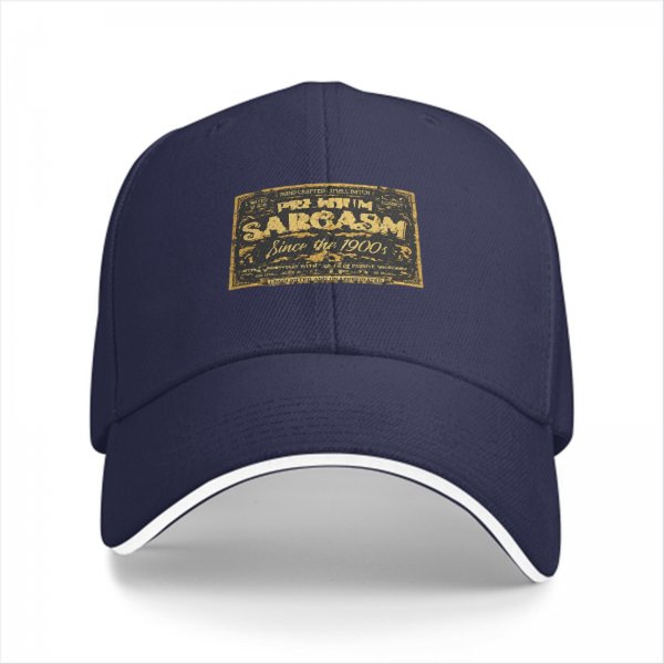Black baseball cap with 'Sarcasm Since the 1900s' gold graphic