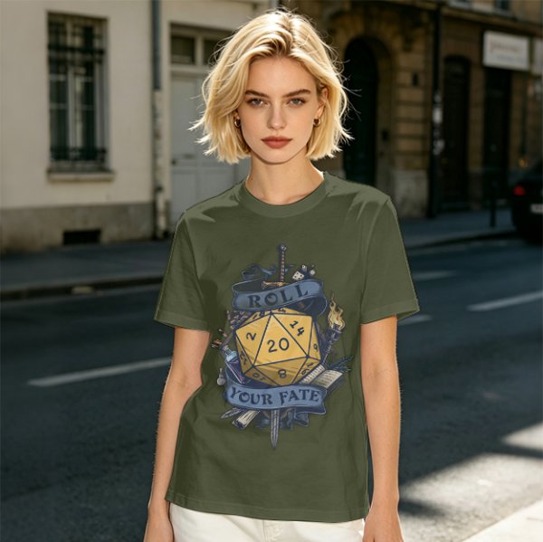 Roll Your Fate D20 Dice Graphic T-Shirt For Tabletop RPG Fans